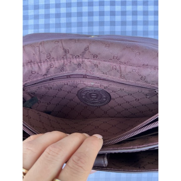 Etienne Aigner Vintage Brown Leather Handbag Shoulder Purse Brass Buckle - Picture 7 of 11